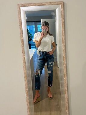 SHEIN White Textured V Neck Blouse Women Size M Short Sleeve Casual Summer Top